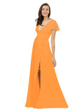 Orange A-Line V-Neck Cap Sleeves Long Bridesmaid Dress Dayna
