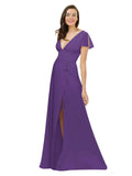 Plum Purple A-Line V-Neck Cap Sleeves Long Bridesmaid Dress Dayna