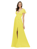 Yellow A-Line V-Neck Cap Sleeves Long Bridesmaid Dress Dayna