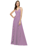 Dark Lavender A-Line Spaghetti Straps V-Neck Sleeveless Long Bridesmaid Dress Cristine