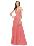 Desert Rose A-Line Spaghetti Straps V-Neck Sleeveless Long Bridesmaid Dress Cristine