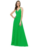 Green A-Line Spaghetti Straps V-Neck Sleeveless Long Bridesmaid Dress Cristine