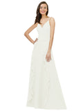 Ivory A-Line Spaghetti Straps V-Neck Sleeveless Long Bridesmaid Dress Cristine