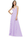 Lilac A-Line Spaghetti Straps V-Neck Sleeveless Long Bridesmaid Dress Cristine