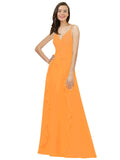 Orange A-Line Spaghetti Straps V-Neck Sleeveless Long Bridesmaid Dress Cristine