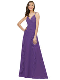 Plum Purple A-Line Spaghetti Straps V-Neck Sleeveless Long Bridesmaid Dress Cristine