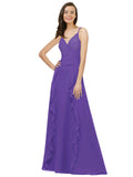 Purple A-Line Spaghetti Straps V-Neck Sleeveless Long Bridesmaid Dress Cristine