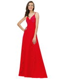 Red A-Line Spaghetti Straps V-Neck Sleeveless Long Bridesmaid Dress Cristine