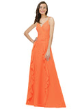 Tangerine Tango A-Line Spaghetti Straps V-Neck Sleeveless Long Bridesmaid Dress Cristine