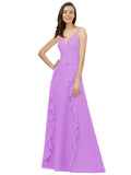 Violet A-Line Spaghetti Straps V-Neck Sleeveless Long Bridesmaid Dress Cristine