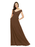 Brown A-Line Off the Shoulder Sleeveless Long Bridesmaid Dress Jonila