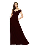 Burgundy Gold A-Line Off the Shoulder Sleeveless Long Bridesmaid Dress Jonila