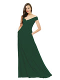 Dark Green A-Line Off the Shoulder Sleeveless Long Bridesmaid Dress Jonila
