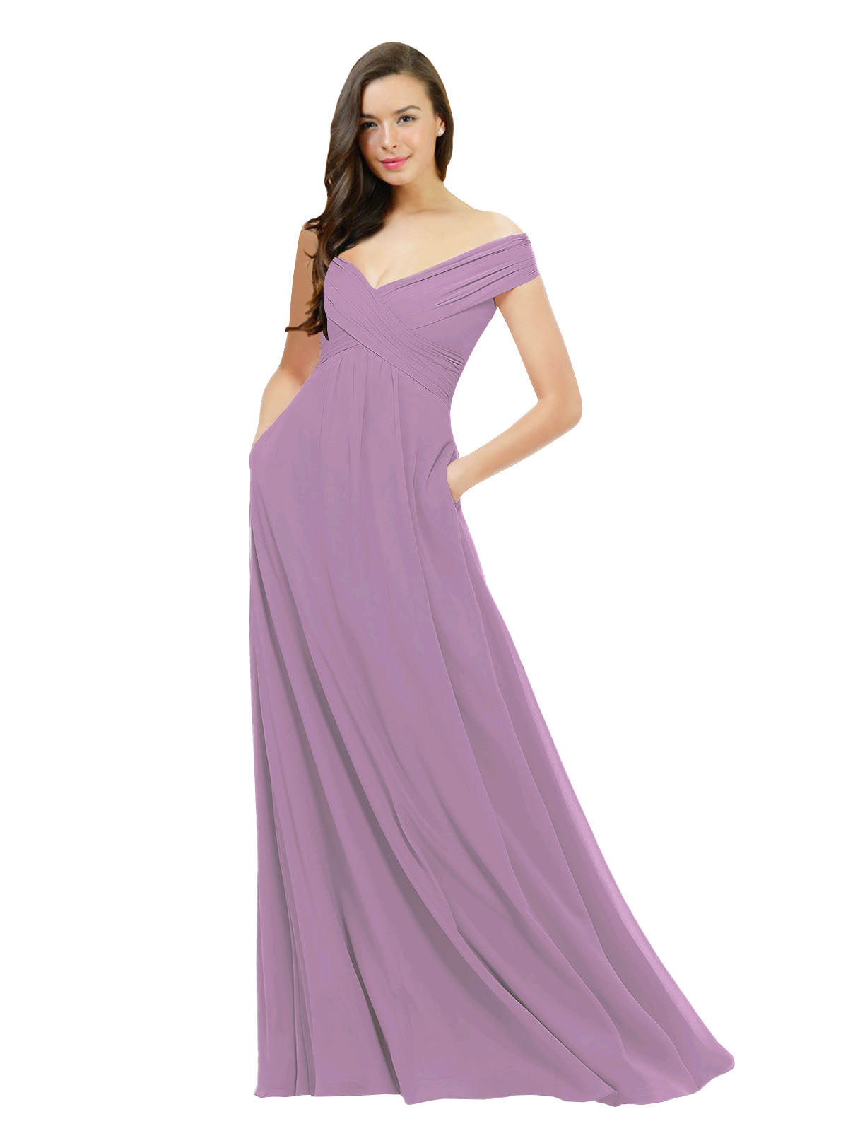 Dark Lavender A-Line Off the Shoulder Sleeveless Long Bridesmaid Dress Jonila