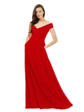 Dark Red A-Line Off the Shoulder Sleeveless Long Bridesmaid Dress Jonila