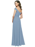 Dusty Blue A-Line Off the Shoulder Sleeveless Long Bridesmaid Dress Jonila