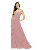 Dusty Pink A-Line Off the Shoulder Sleeveless Long Bridesmaid Dress Jonila