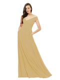 Gold A-Line Off the Shoulder Sleeveless Long Bridesmaid Dress Jonila