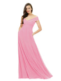 Hot Pink A-Line Off the Shoulder Sleeveless Long Bridesmaid Dress Jonila