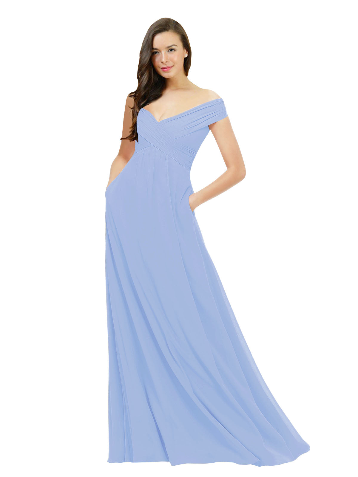 Lavender A-Line Off the Shoulder Sleeveless Long Bridesmaid Dress Jonila