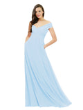 Light Sky Blue A-Line Off the Shoulder Sleeveless Long Bridesmaid Dress Jonila