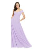 Lilac A-Line Off the Shoulder Sleeveless Long Bridesmaid Dress Jonila
