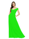 Lime Green A-Line Off the Shoulder Sleeveless Long Bridesmaid Dress Jonila