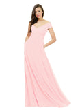 Pink A-Line Off the Shoulder Sleeveless Long Bridesmaid Dress Jonila