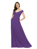 Plum Purple A-Line Off the Shoulder Sleeveless Long Bridesmaid Dress Jonila