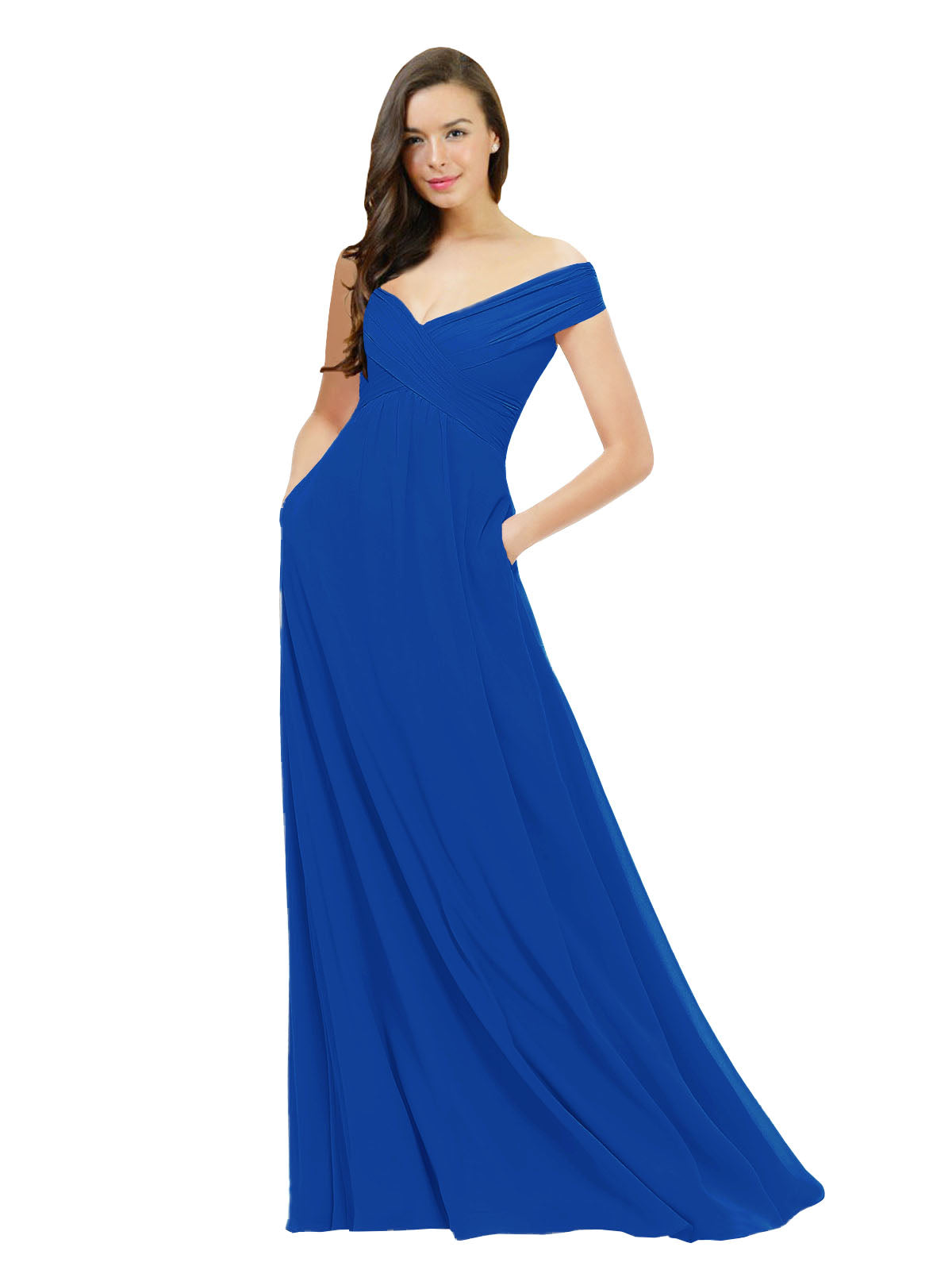 Royal Blue A-Line Off the Shoulder Sleeveless Long Bridesmaid Dress Jonila