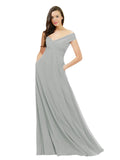 Silver A-Line Off the Shoulder Sleeveless Long Bridesmaid Dress Jonila