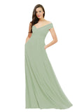 Smoke Green A-Line Off the Shoulder Sleeveless Long Bridesmaid Dress Jonila