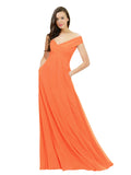Tangerine Tango A-Line Off the Shoulder Sleeveless Long Bridesmaid Dress Jonila