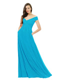 Turquoise A-Line Off the Shoulder Sleeveless Long Bridesmaid Dress Jonila