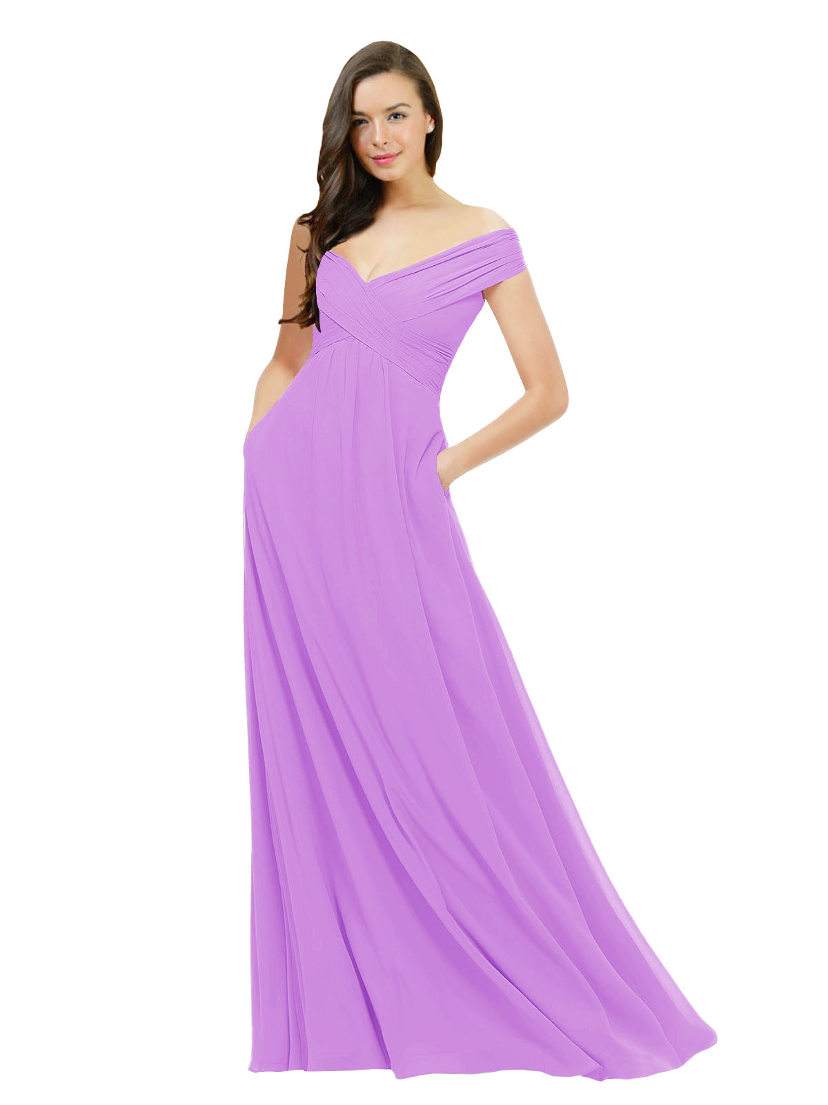 Violet A-Line Off the Shoulder Sleeveless Long Bridesmaid Dress Jonila