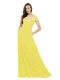 Yellow A-Line Off the Shoulder Sleeveless Long Bridesmaid Dress Jonila