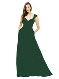 Dark Green A-Line Sweetheart V-Neck Sleeveless Long Bridesmaid Dress Gary