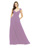 Dark Lavender A-Line Sweetheart V-Neck Sleeveless Long Bridesmaid Dress Gary