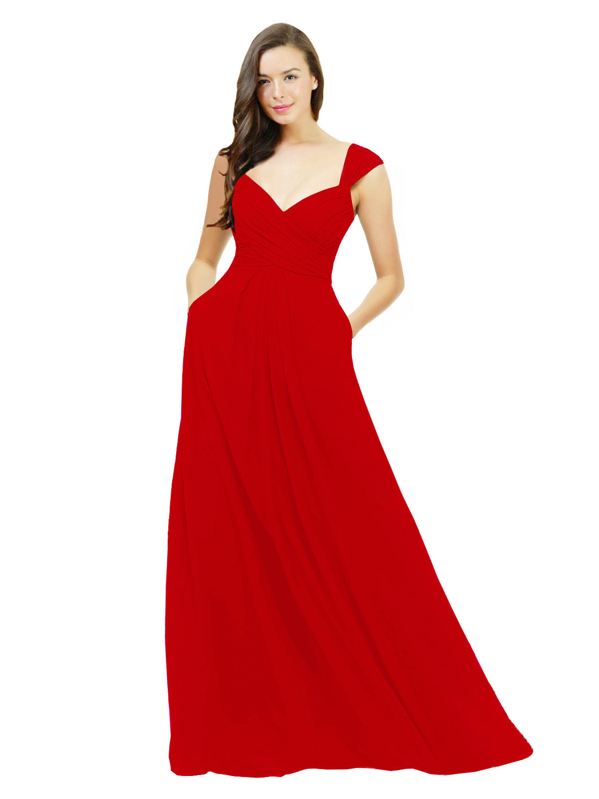 Dark Red A-Line Sweetheart V-Neck Sleeveless Long Bridesmaid Dress Gary