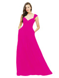 Fuchsia A-Line Sweetheart V-Neck Sleeveless Long Bridesmaid Dress Gary