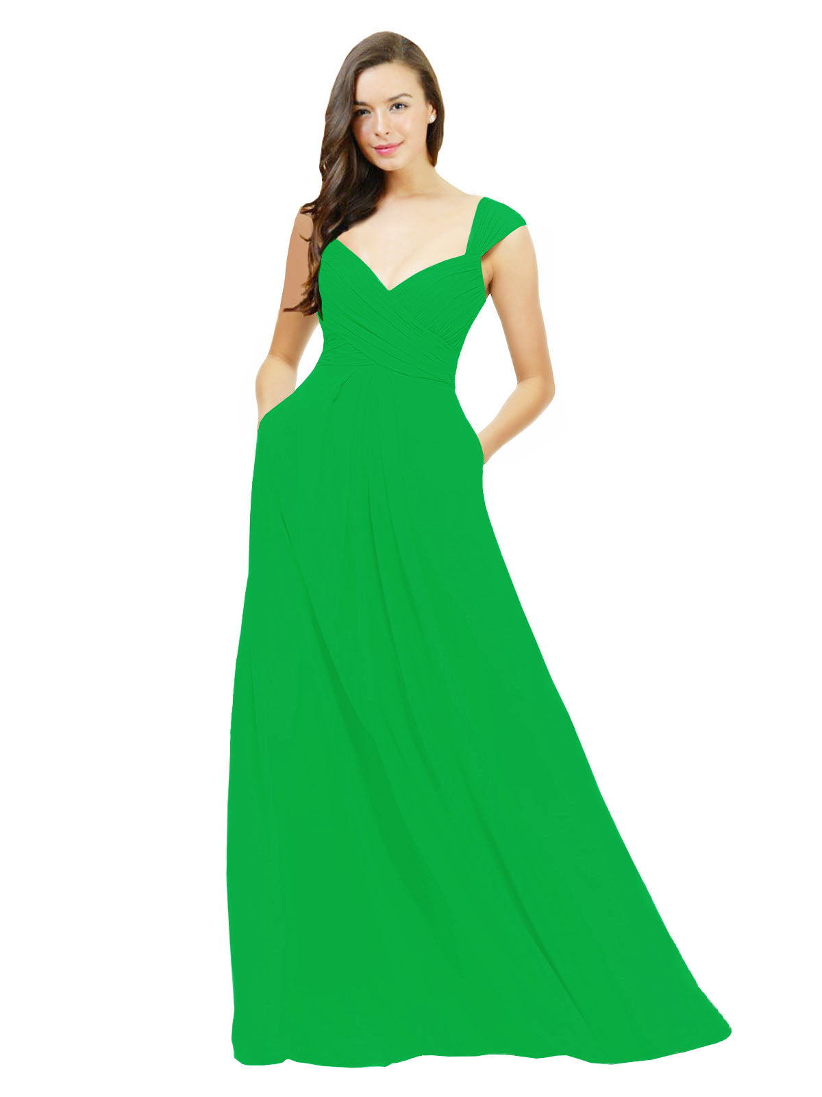 Green A-Line Sweetheart V-Neck Sleeveless Long Bridesmaid Dress Gary