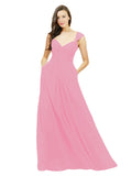 Hot Pink A-Line Sweetheart V-Neck Sleeveless Long Bridesmaid Dress Gary