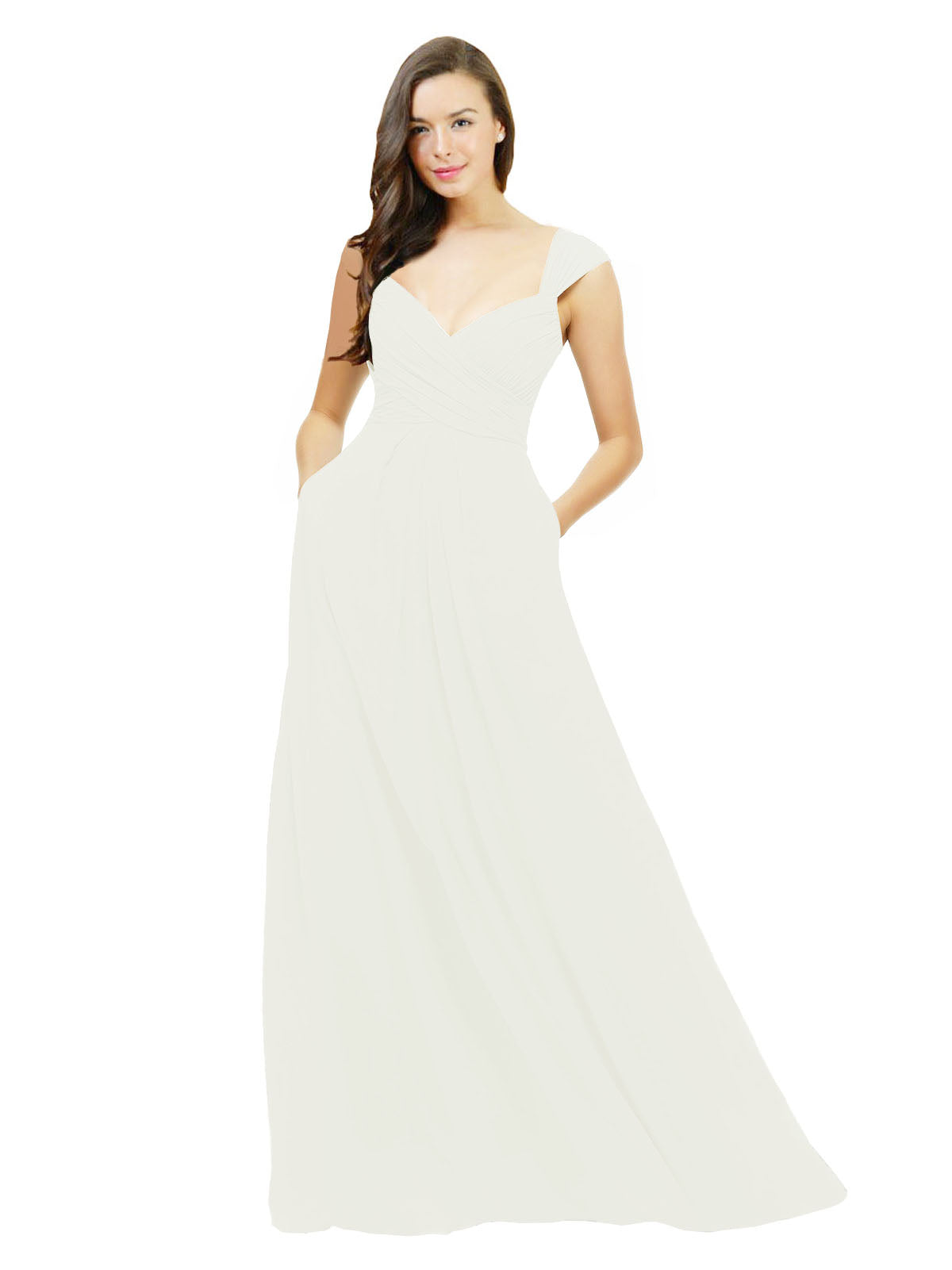 Ivory A-Line Sweetheart V-Neck Sleeveless Long Bridesmaid Dress Gary