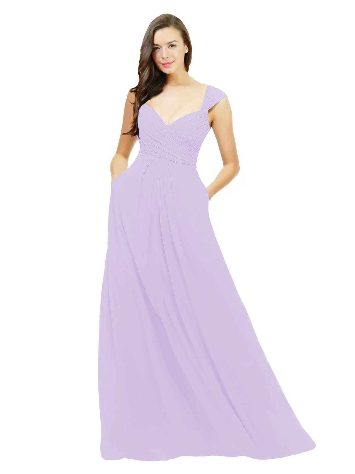 Lilac A-Line Sweetheart V-Neck Sleeveless Long Bridesmaid Dress Gary