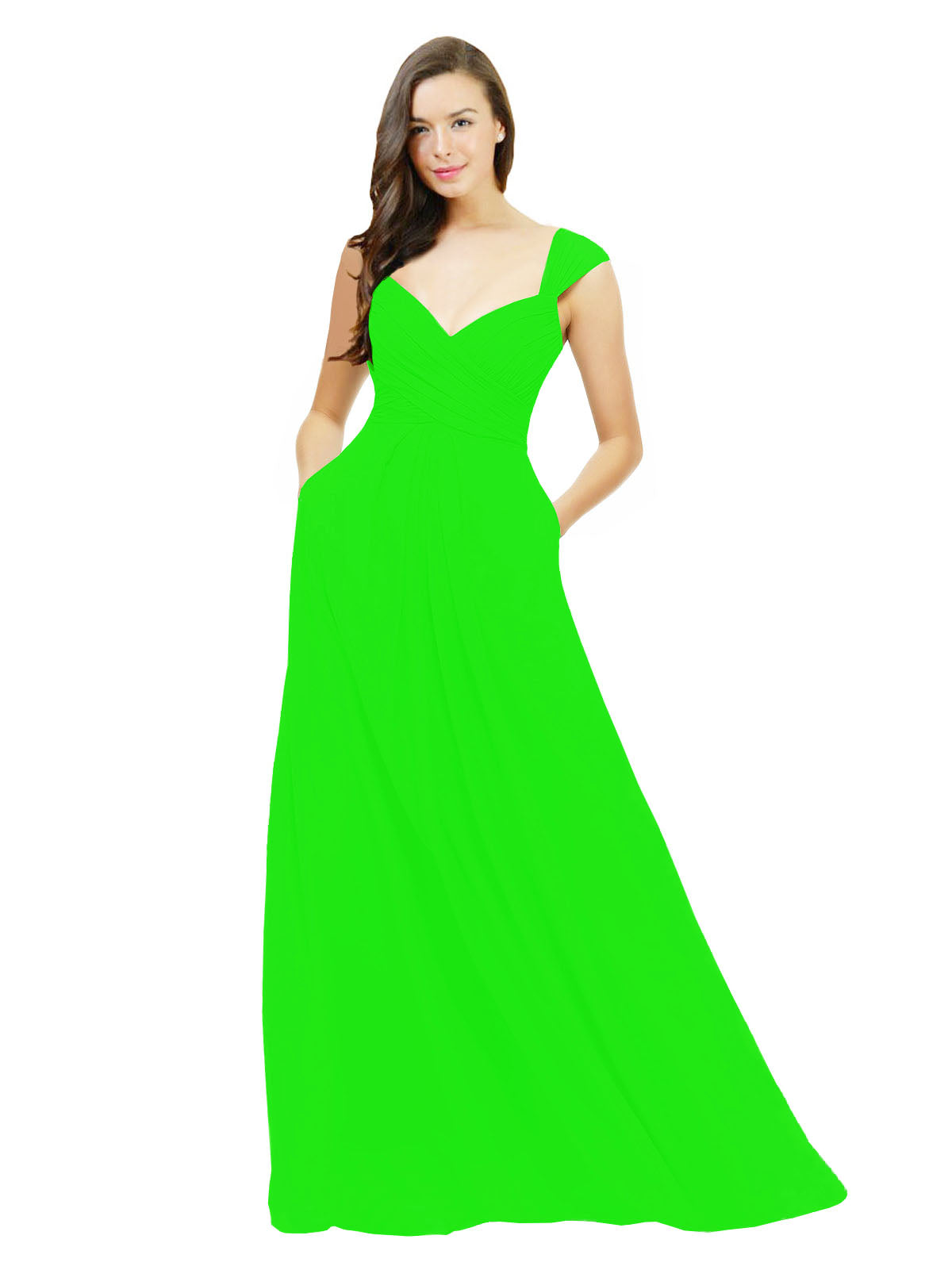 Lime Green A-Line Sweetheart V-Neck Sleeveless Long Bridesmaid Dress Gary