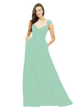 Mint Green A-Line Sweetheart V-Neck Sleeveless Long Bridesmaid Dress Gary