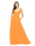 Orange A-Line Sweetheart V-Neck Sleeveless Long Bridesmaid Dress Gary