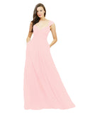 Pink A-Line Sweetheart V-Neck Sleeveless Long Bridesmaid Dress Gary