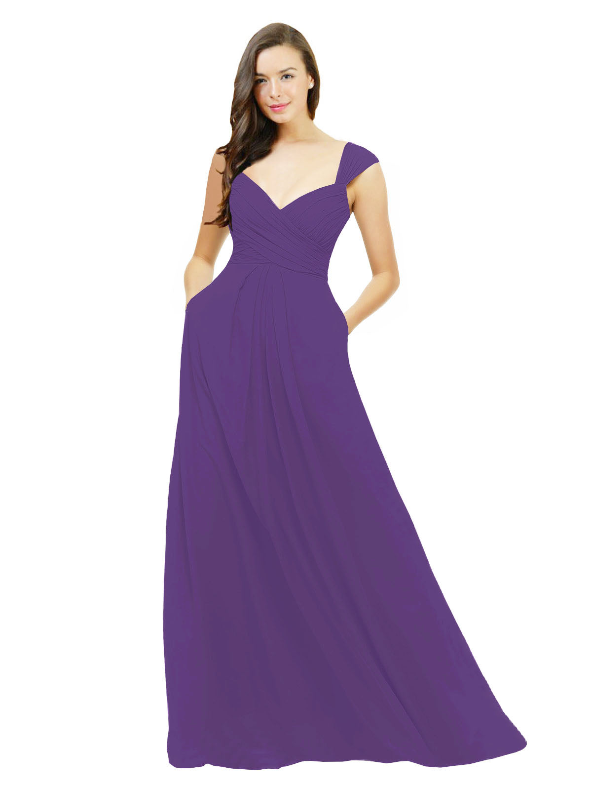 Plum Purple A-Line Sweetheart V-Neck Sleeveless Long Bridesmaid Dress Gary