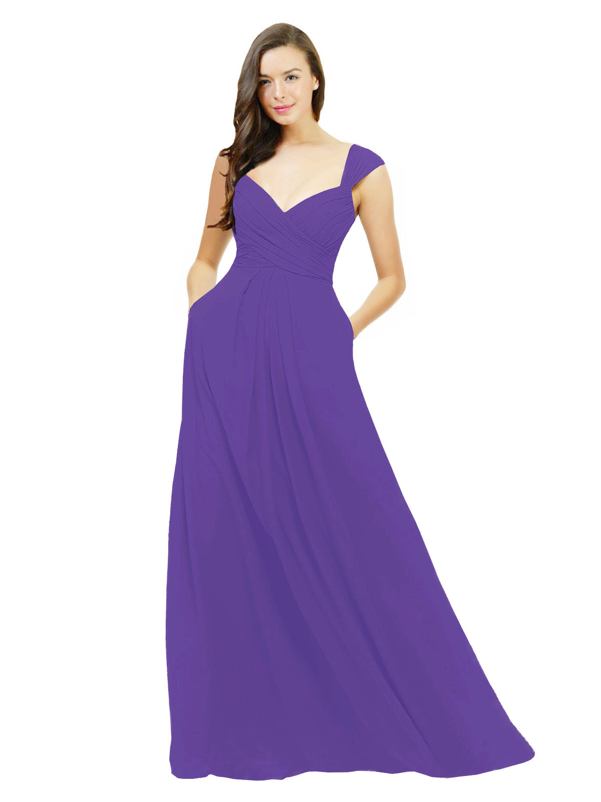 Purple A-Line Sweetheart V-Neck Sleeveless Long Bridesmaid Dress Gary
